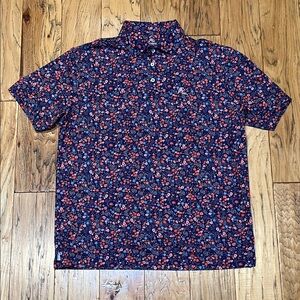 Rhoback Navy Polo with Red Floral Print
